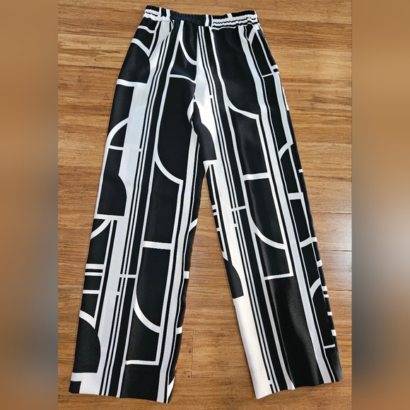 Zara Pants - Zara Black and White Patterned Wide Leg Pants